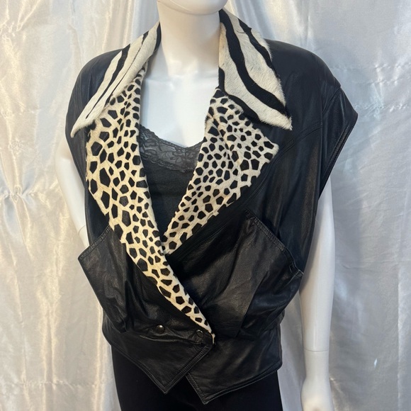 Ethnix Jackets & Blazers - Vintage X Ethnix Leather Cow Hair Contrasting Zebra Leopard Print Oversized Vest